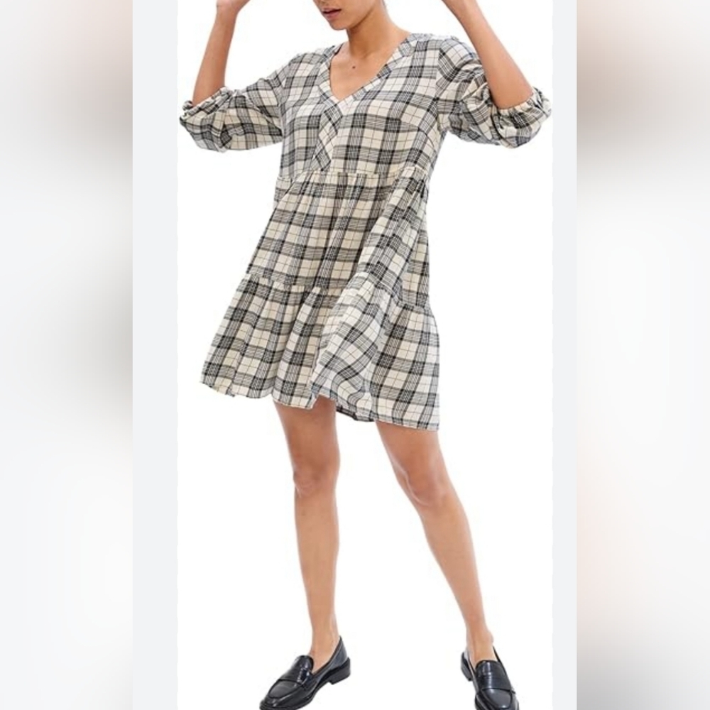 GAP Long Sleeve Black & White Plaid Shirtdress Sz. M Petite, NWT